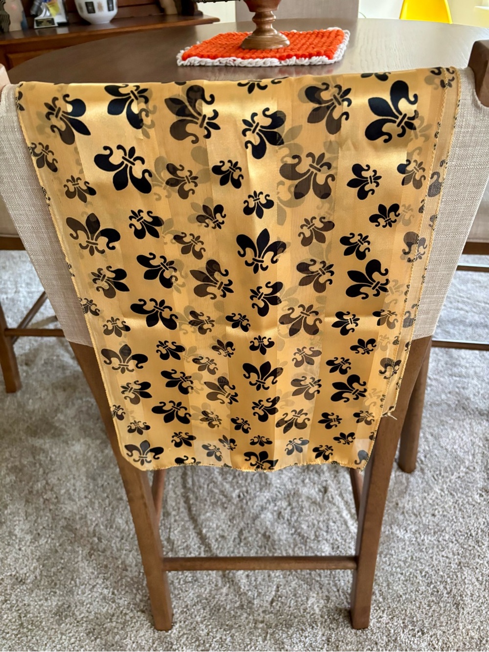 Gold Fleur-de-Lis Decorative Scarf with Black Accents